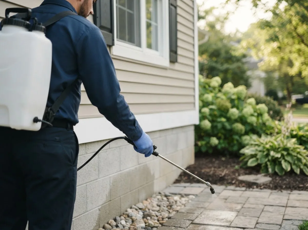 Pest control technician inspecting a home in Macclenny, FL